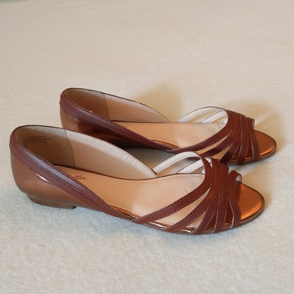 Seychelles metallic whiskey/copper leather flat peep-toe shoes Size 9.5 - Picture 3 of 13